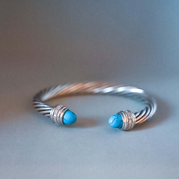 David Yurman Cable Classics Sterling Silver with Turquoise and Pave Diamonds - Picture 2 of 4